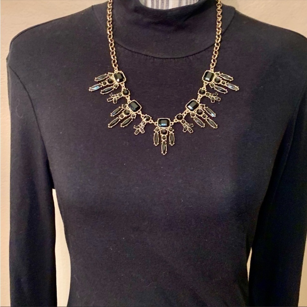 NWT Tribal Set Necklace & Earrings IMAN Gold-Tone Shiny Black Bib Necklace Gift - Picture 2 of 16